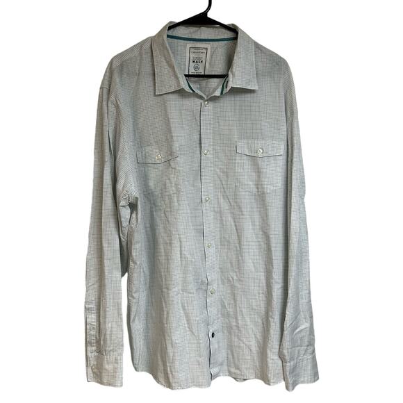 Calvin Klein Men's White Check Dress Shirt Long Sleeves XXL 100% Cotton #36543 - Picture 1 of 6